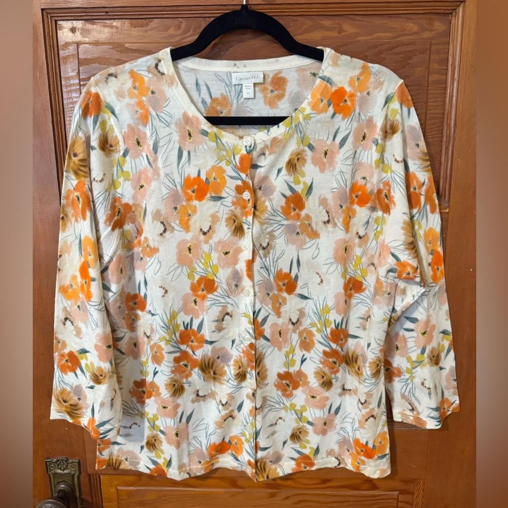 Garnet Hill Floral merino cardigan